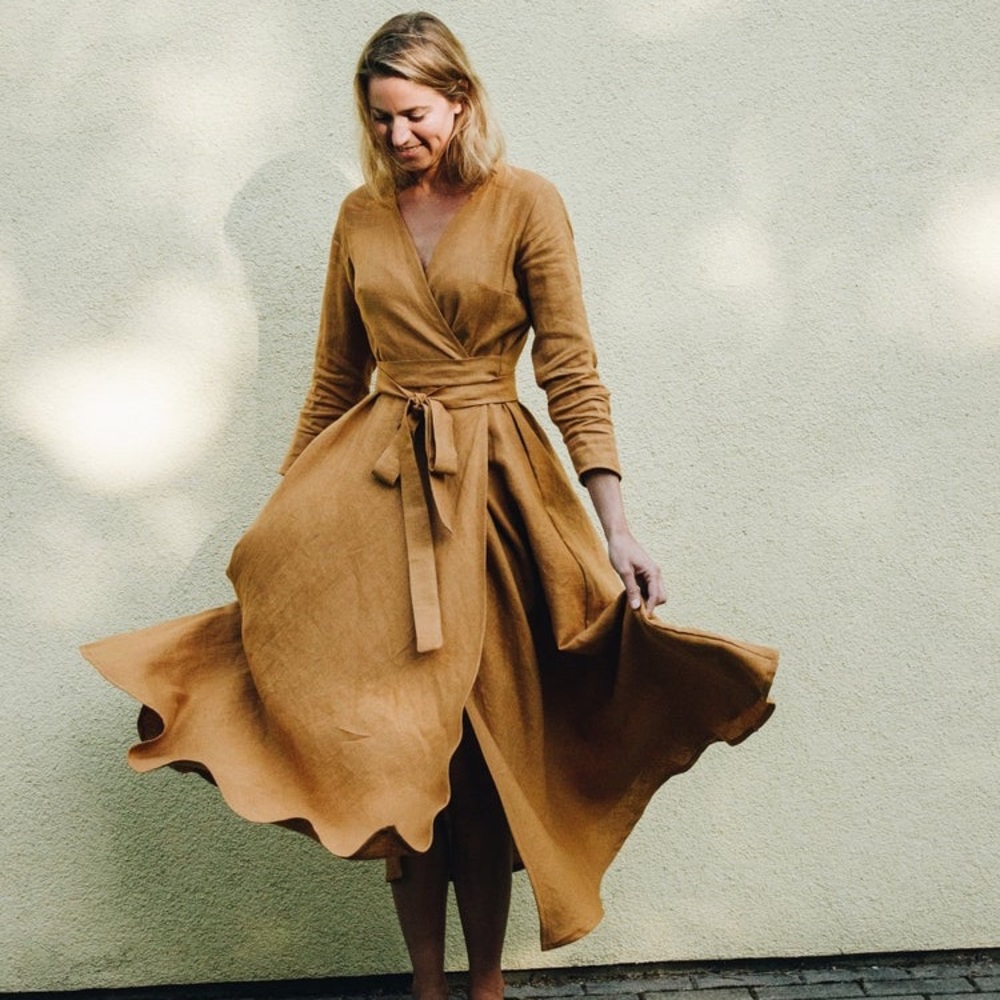 Maxi Linen Wrap Dress